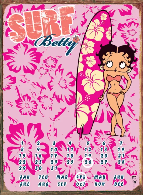 Betty Boop vintage Metal Sign Surfer Steel Metal Calendar Wall Plaque