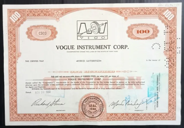 AOP USA 1960-66 Vogue Instrument Corporation shares certificates (4)
