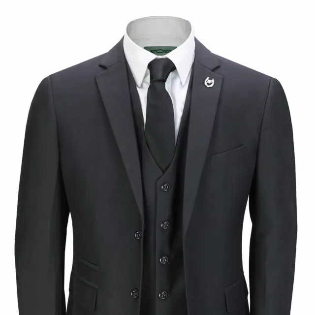 Traje de negocios negro de 3 piezas para hombre inteligente informal clásico ajuste a medida oficina formal 3