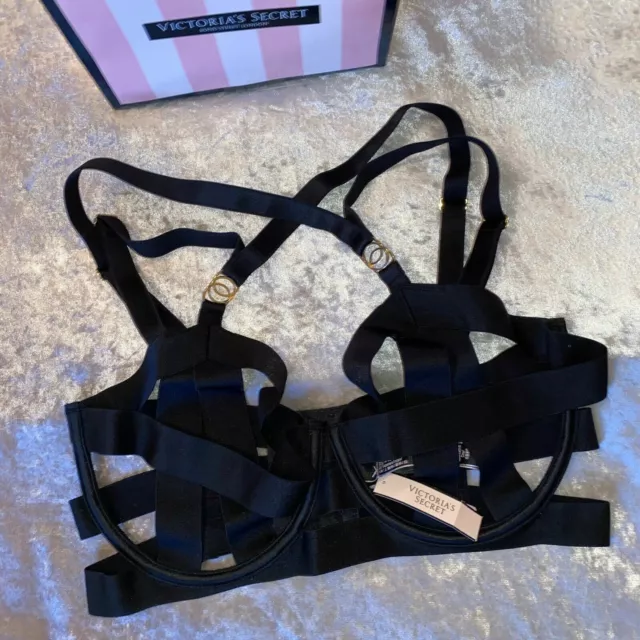 NEW VICTORIAS SECRET Luxe Black Demi Strappy Bra Harness Cage Sexy 34DD 34  D £40.00 - PicClick UK