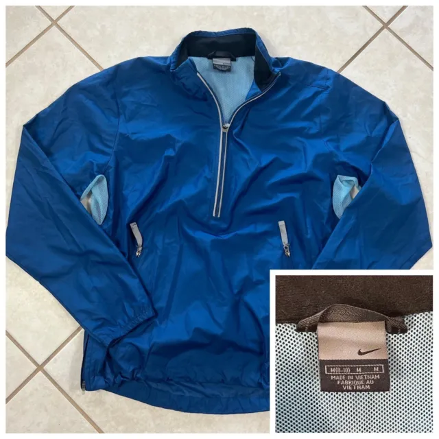 Nike Boys Windbreaker Jacket 1/2 Zip Vented Lightweight Blue Sz M (8-10)