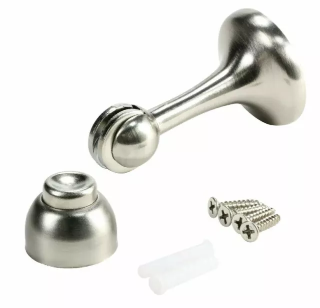 Brass or Nickel - Contemporary Magnetic Spring Door Stop Holder with Catch