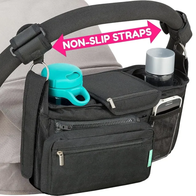 Stroller Organizer with Non Slip Straps Stroller Caddy, Cup Holder, Stroller Bag