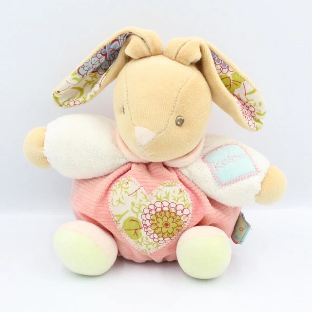 Doudou lapin boule rose blanc vert coeur fleuris Bliss KALOO - 16869