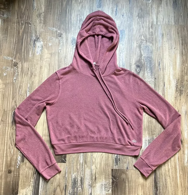 Alo Yoga Muse Women's Cropped Hoodie Dusty Pink Crop Sz M