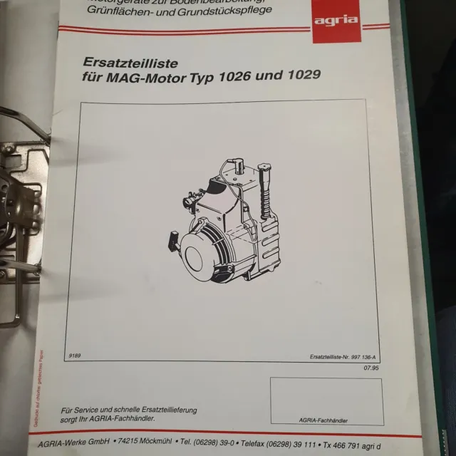 Original Ersatzteilliste Agria für MAG 1026 und 1029 Motor - Rarität