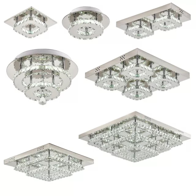 CoolWhite LED Crystal Flush Chandelier Kitchen Pendant Lamp Modern Ceiling Light