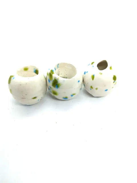 Vintage Macrame Beads Ceramic Hand Made Bead Speckled Blue and Green