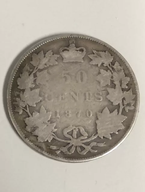 Canada 1870 50 Cents Half Dollar Silver Coin - G no LCW Visible