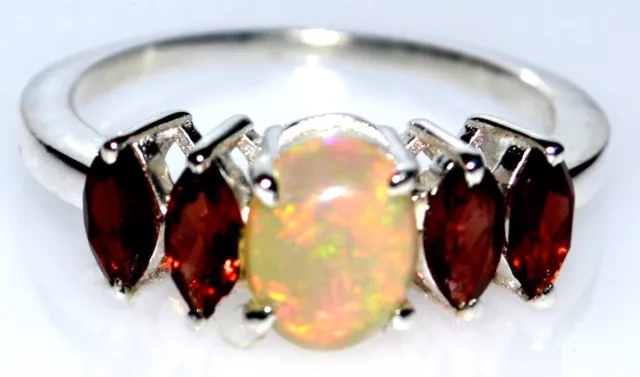Regenbogen Feuer Opal Granat Multi Edelstein Ring, Größen n Bis T Sterling 925