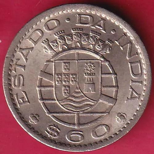 Portuguese India Goa 60 Centavos 1958 Rare Coin #Rr92
