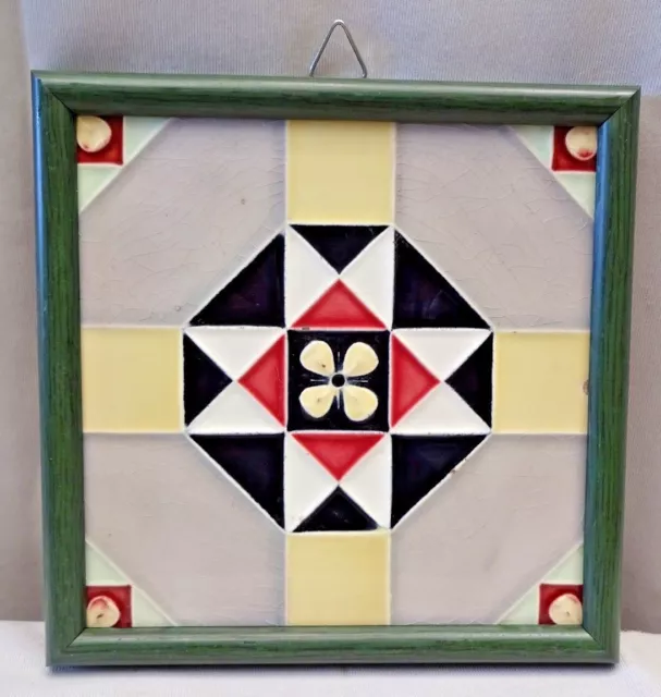 Antique Tile Saji Majolica Japan Art Nouveau Architecture Geometric Design # 427