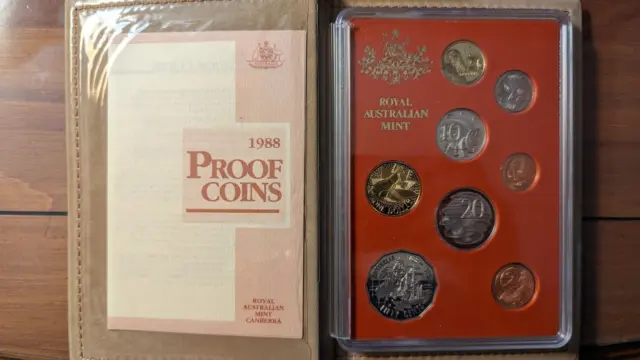 1988 Royal Australian Mint Proof Set 8 Coins original jacket , box & coa