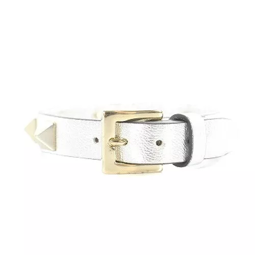 Valentino Garavani Rockstud Bracelet Leather Silver Color /Sr11 Women'S