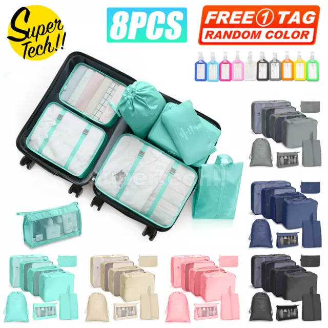 8pcs Packing Cube Travel Pouch Luggage Organiser Suitcase Clothes Storage Bags