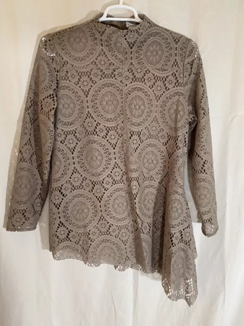 Soft Surroundings Woman’s Asymmetrical Brown/Gray Lacey Long Sleeve Top
