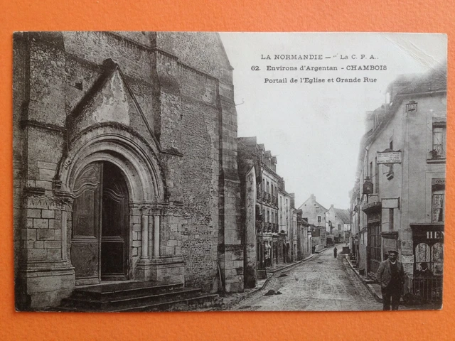 cpa 61 - GOUFFERN in CHAMBOIS AUGE Orn CHURCH PORTAL and Grande Rue