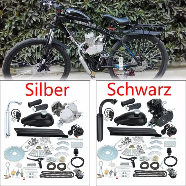 50cc 80cc 100cc 2-Takt Motor Motorset Fahrrad Benzin Hilfsmotor Silber Schwarz 2