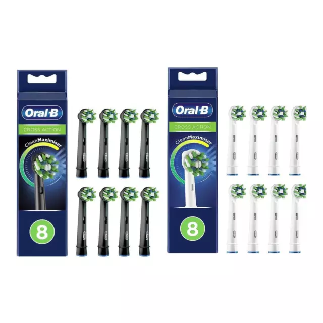 8 Pack Oral-B Cross Action Replacement Electric Toothbrush Heads Black White