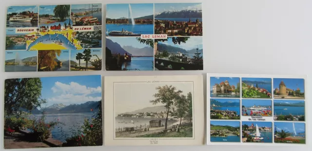 Postkarten Lot Schweiz 5 x Lac Léman Kanton Genf AK mit Helvetia Briefmarken