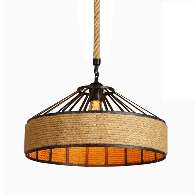 IDEGU Lustre Rétro 22cm,E27 Suspension Luminaire Industriel Abat-jour en Rotin et Bois Plafonnier Vintage pour Salon Chambre - Maison