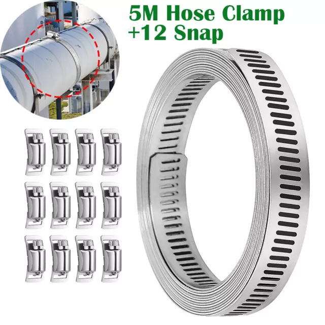 5M Hose Clamp Stainless Steel Large Adjustable Jubilee Clips with Fasteners