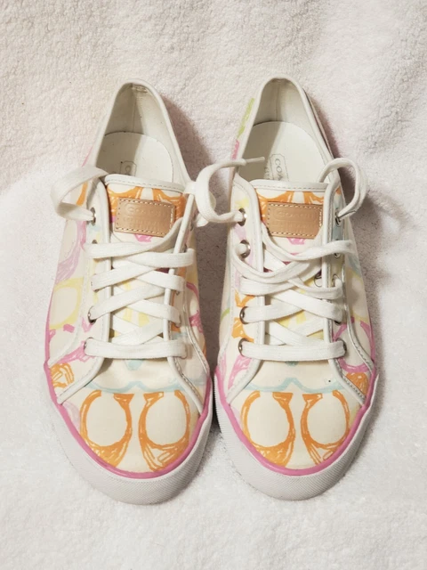 COACH DEE White Canvas  Pastel Multi Color Women's Sneakers  9 B
