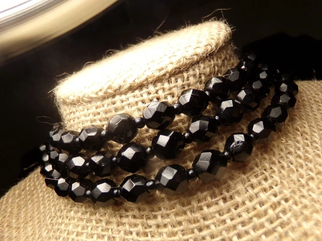 Vtg 1930'S Germany Black Cut Crystal Glass 3 Strand Choker Bead Necklace 15.5"