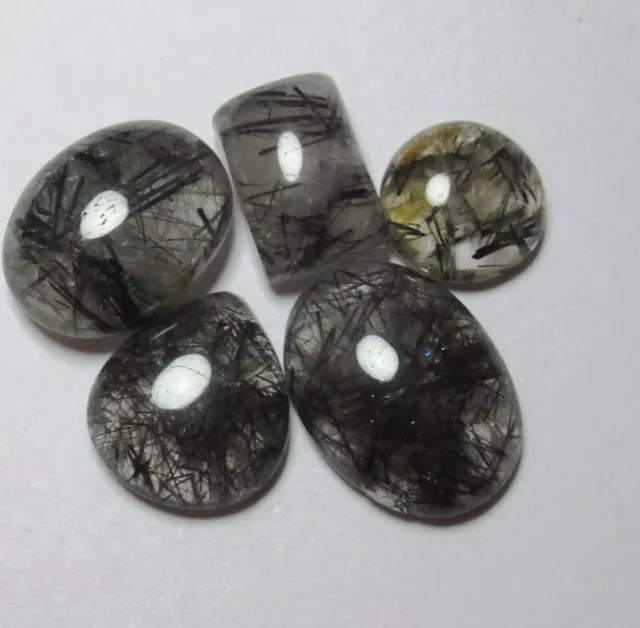 Black Rutile Cabochon Mix 5 Piece Shape 37.80 ct Natural Loose Gemstone G 6144