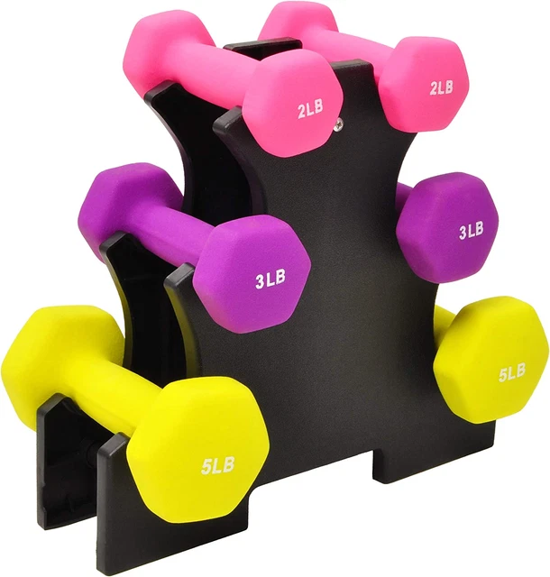 Set of 2 Neoprene Dumbbell Hand Weights, Anti-Slip, Anti-Roll, Hex Shape Colorfu