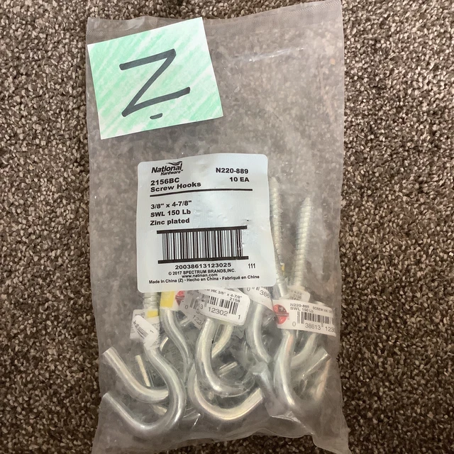 National Hardware Screw Hook Zinc Plated  3/8 x 4-7/8-In. N220-889 - 10-Pack