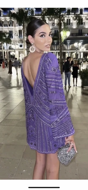 zara beaded tunic dress Open Back Halter Purple Beaded Homecoming Cocktail Dresses PG020