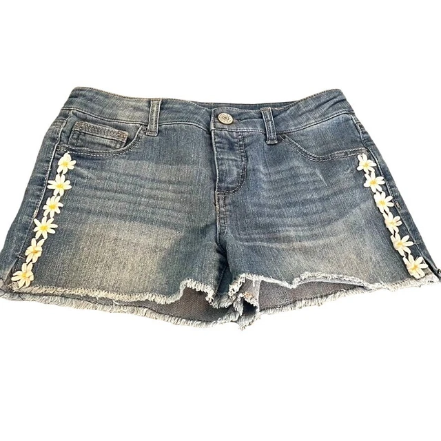 Cherokee Girls Shorts Size Large Blue Jean with Daisies