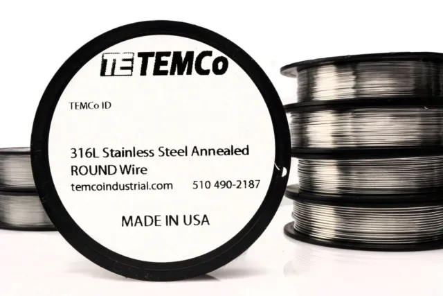 TEMCo Stainless Steel Wire SS 316L - 30 Gauge 1 lb Non-Resistance AWG ga 3