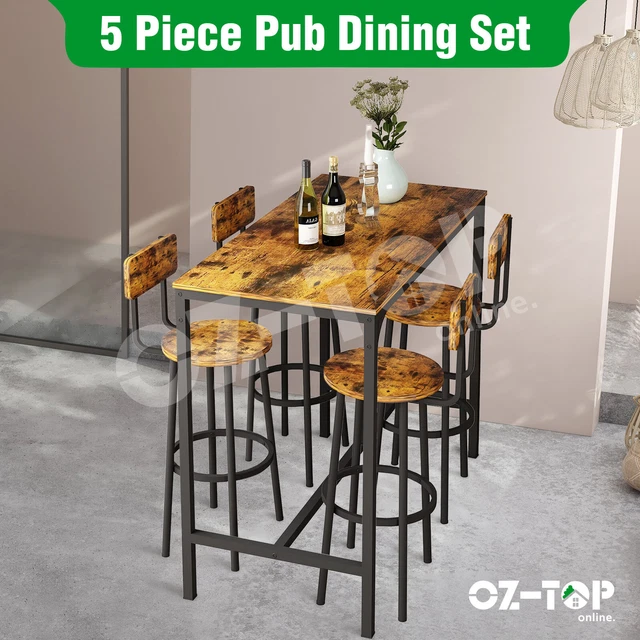 5PCS Bar Table Stool Dining Set Vintage Barstools Kitchen Chairs Coffee Table