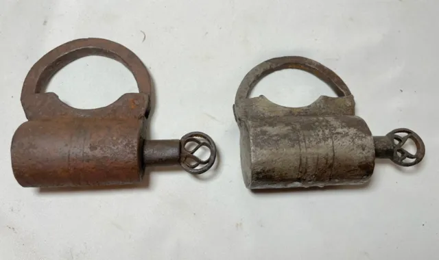 pair rare antique 18th century handmade wrought iron door lock 1700's mechanism