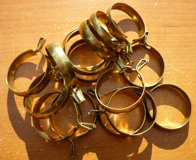 (20) Vintage Brass Finish 1-1/4" Clip-On Cafe Curtain Drapery Rings - Farmhouse