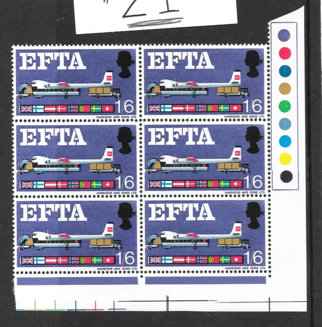 G.B. QE2 1967 E.F.T.A 1/6d 'BLACK COLOUR SHIFTS' (FLAGS) T/L. BLK 'GS-A6-131Zi**