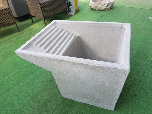 Lavatoio In Cemento Grigio 73x43x35 Cm - Per Lavanderia, Design Rustico E Resistente