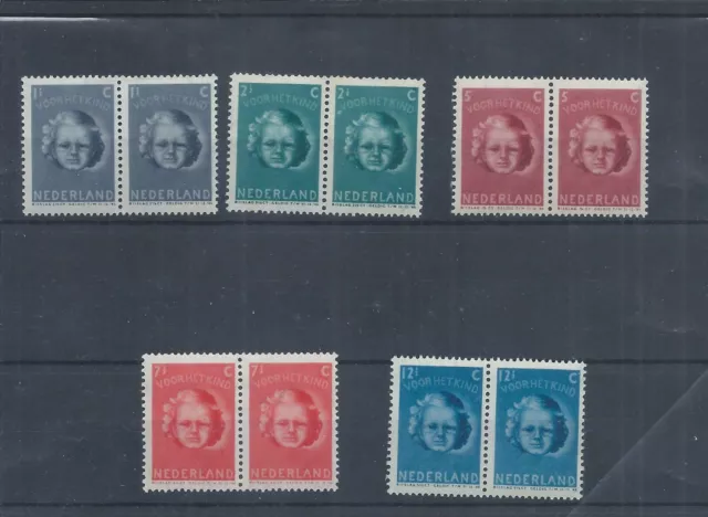 Netherlands stamps. 1945 Child Welfare pairs MNH SG 611 - 615  (AC332)