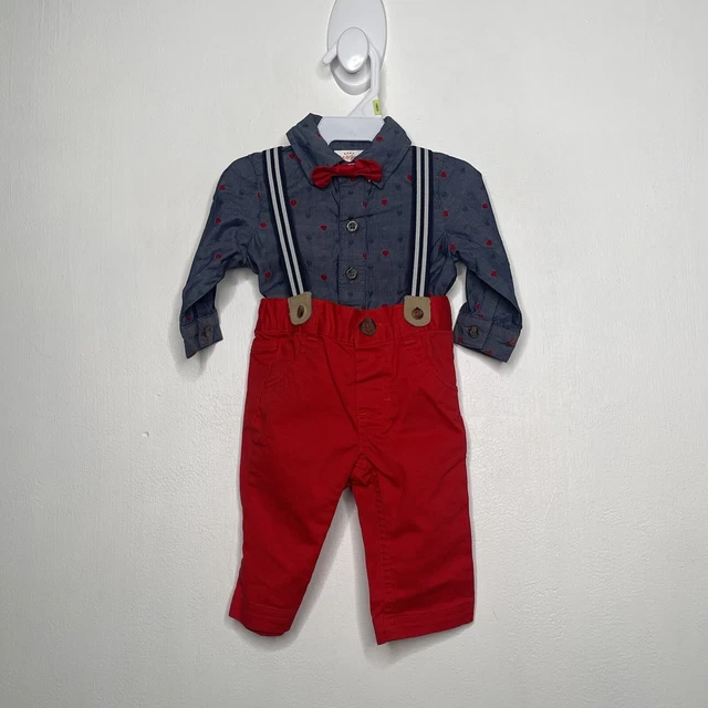 cat & jack 4 pc suit boys size 0-3 months button up short bw tie pants suspender