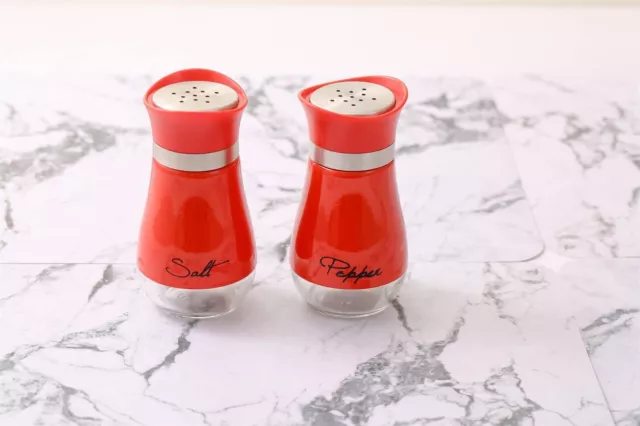 Salt and Pepper Shakers Stainless Steel and Glass Set (Penguin Red) 2