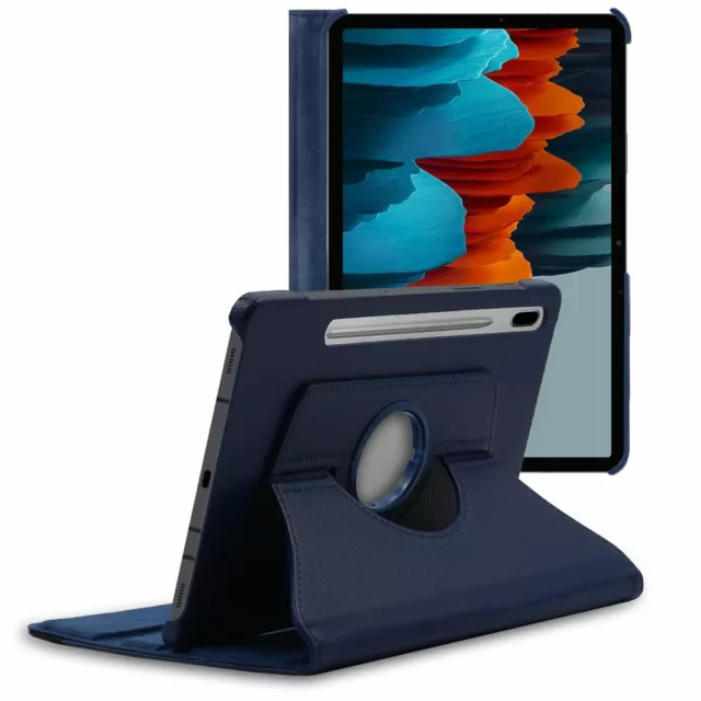 Housse pour Samsung Galaxy Tab S7 SM-T870 Etui Rotatif 360 PU Cuir, Bleu Foncé