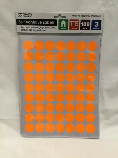 Self Adhesive Labels - Fluro Orange Dots - pack 189 - 26mm diameter