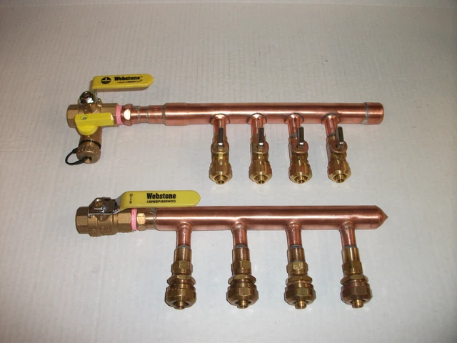 1/2" Pex 4-Port Manifold Set. Plumbing, Radiant & Hydronic Heat, Copper & Brass