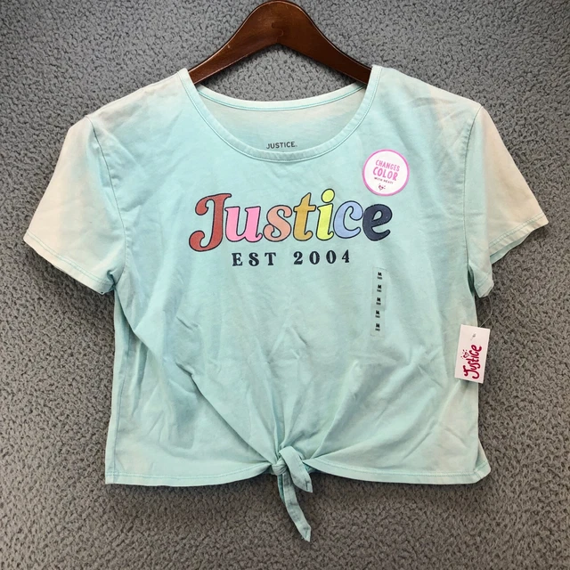 Justice Girls Shirt Medium Cropped Casual Sport Shirt Summer Aqua Blue