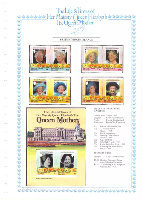 British Virgin Islands - Set Of 8 Stamps On Card - Queen Mother - Format - 1985