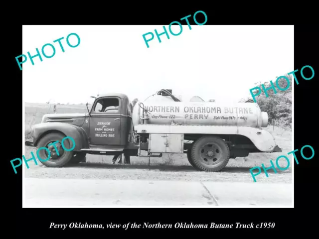 OLD LARGE HISTORIC PHOTO OF PERRY OKLAHOMA VIEW OF THE BUTANE TRUCK c1950