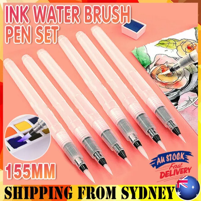 6x Artist Ink Water Brush Pen Set For Watercolor Calligraphy Painting Drawing AU