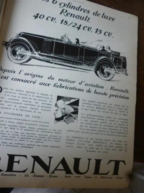 RENAULT 6 cylindres de luxe automobile 44 publicité papier ILLUSTRATION 1927